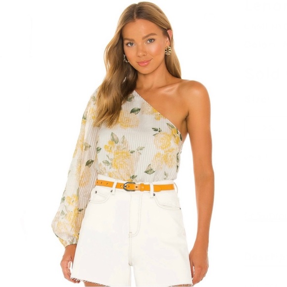 NEW CAMI NYC REVOLVE YELLOW FLORAL PRINT ONE-SHOULDER TOP - Picture 1 of 9
